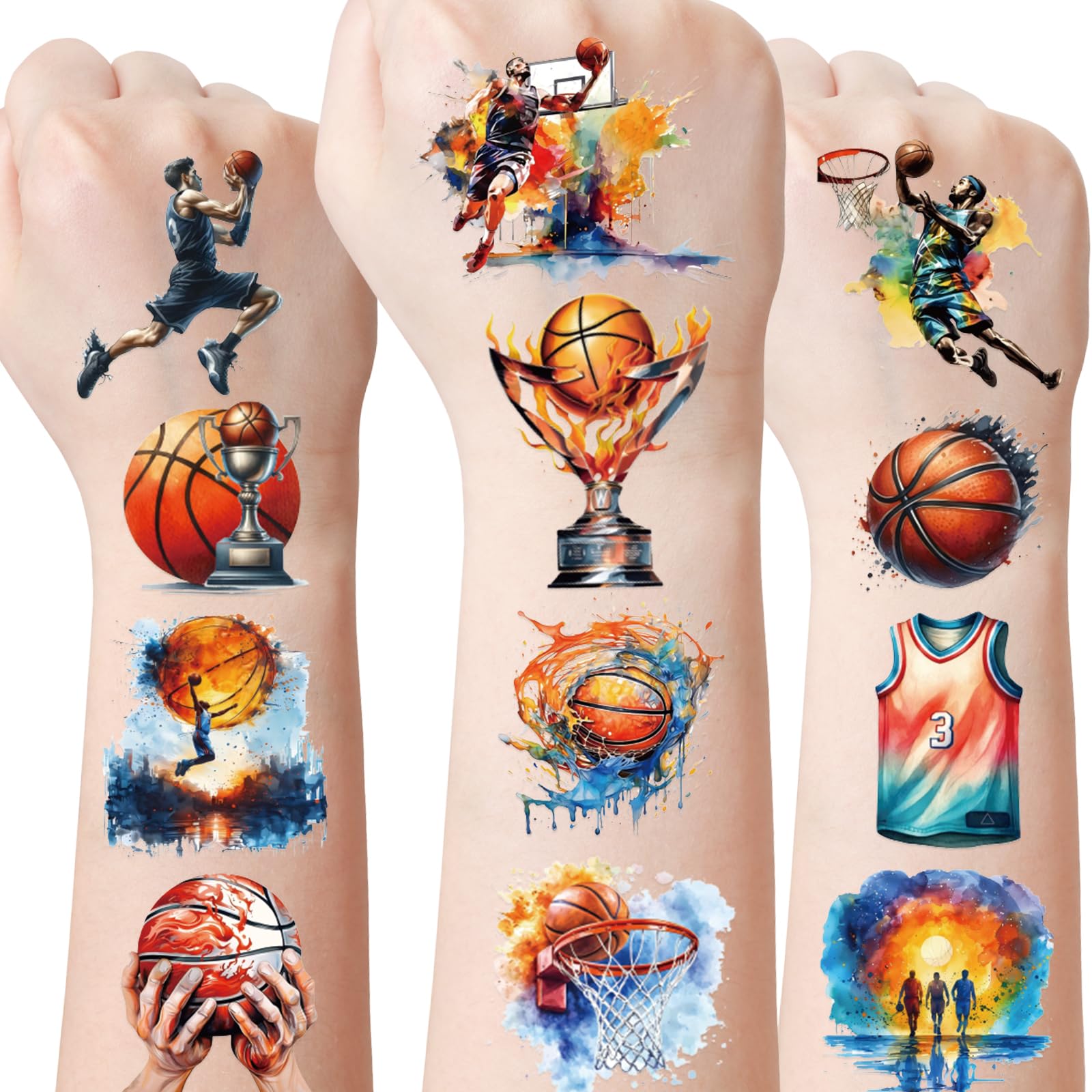 Basketball Temporary Tattoos Stickers for Kids - 8 Sheets 160 Pcs Basketball Birthday Party Favors Decorations MVP Sports Game Themed Tattoo Stickers