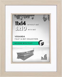 Americanflat 11x14 Picture Frame with Decorative Inner Mat Accent - Displays 8x10 Photos with Mat or 11x14 Without - Veranda Collection - Driftwood Statement Frame with Shatter-Resistant Glass