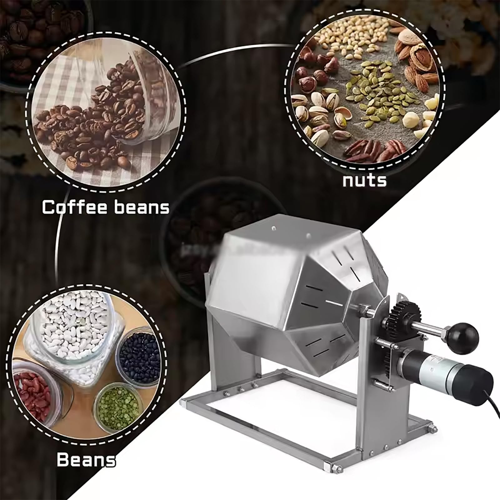 Tostador Granos Café 3,8L, Tostadora Eléctrica Frutos Secos Con Termómetro Y Barril Acero Inoxidable,velocidad 10-60 RPM/min Y Capacidad Horneado 300-500g,temperatura Constante 360°,para Maní