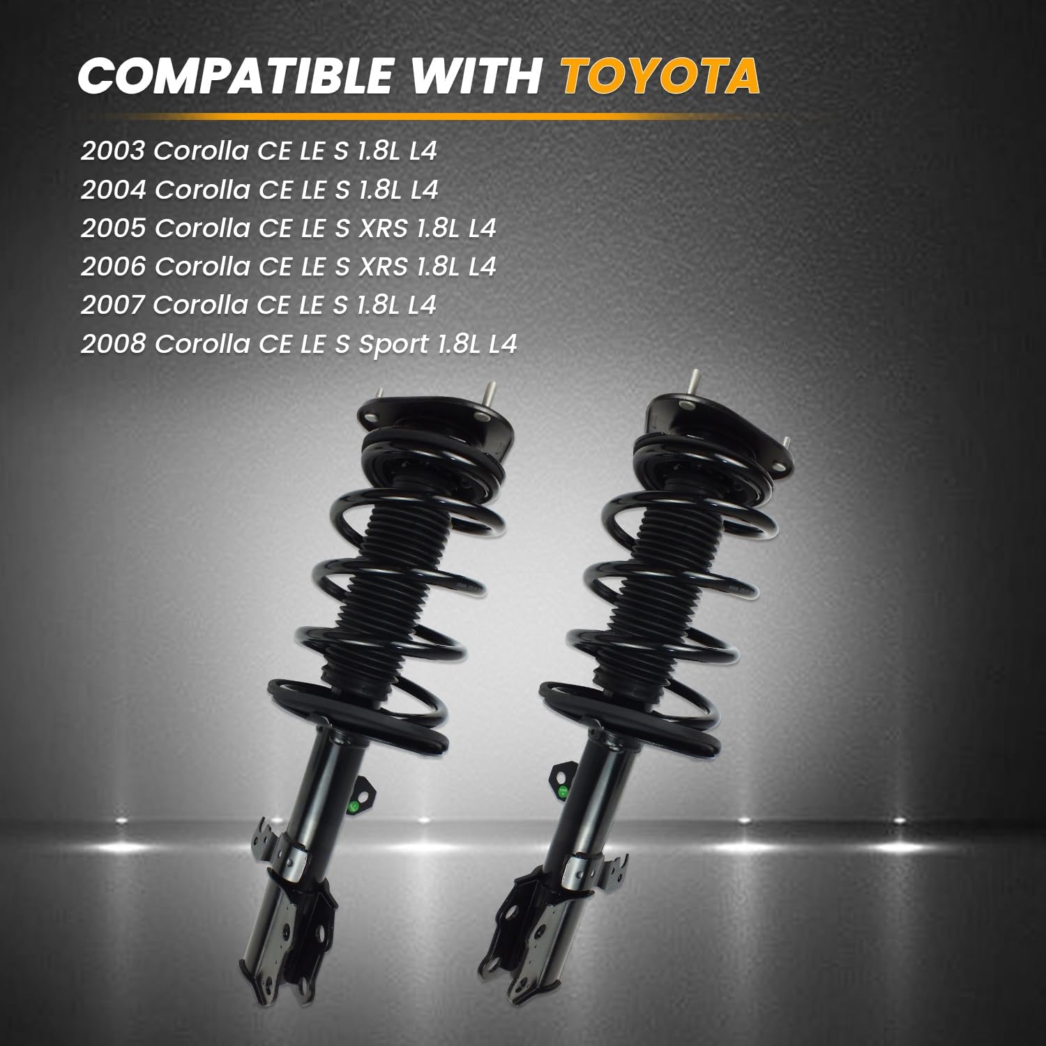 2PCS Front Left and Right Complete Strut Spring Shock Absorber fit for Toyota Corolla 2003 2004 2005 2006 2007 2008, Replace 172114, 172115 (Front)