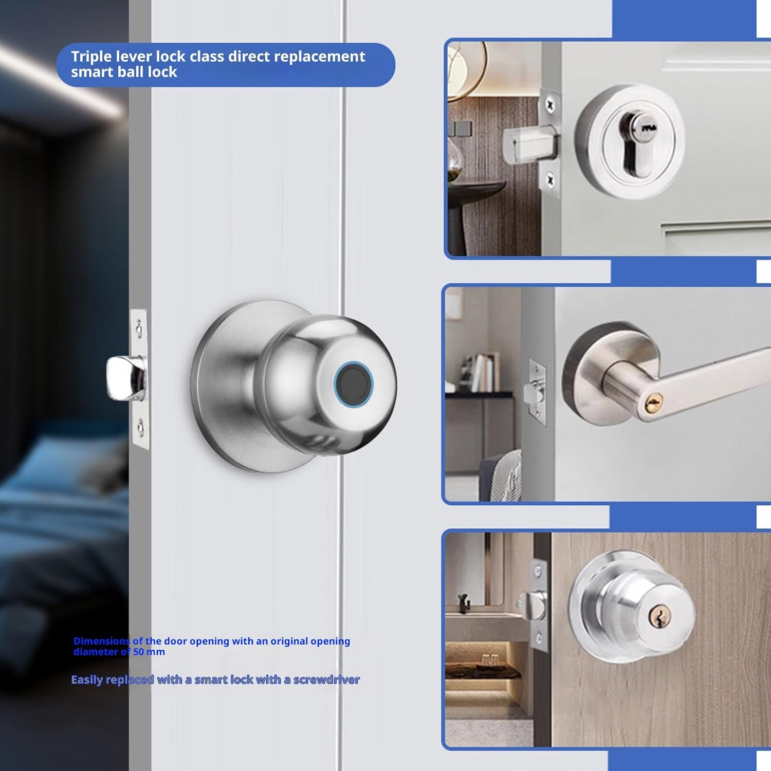 Metal Globular Fingerprint Security Hook Fast Biometry Access Mobile Application Connection Effortless Installation Long Durability Battery Execution Biometry Sphere Hook