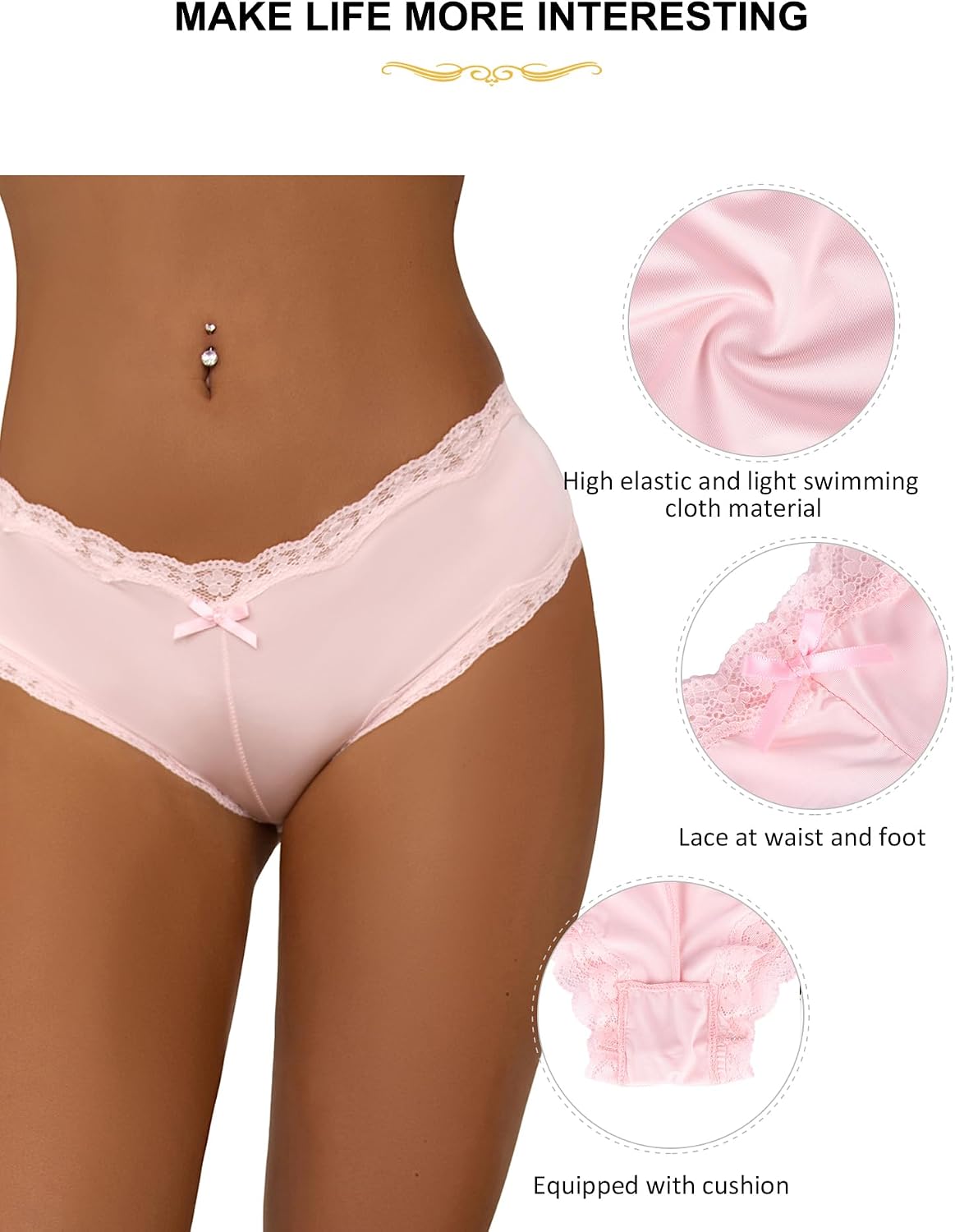 ohyeah Women Lace Trim Hipster Bikini Panties Boyshorts Cheeky Underwear