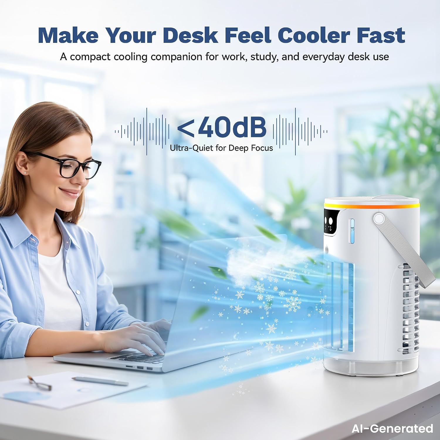 Portable Air Conditioners, AC Fan Mini Evaporative Air Cooler 1200ML with Ice Cooling Mist Personal Air Conditioner Quiet for Bedroom, Home Office Desk and Car Camping