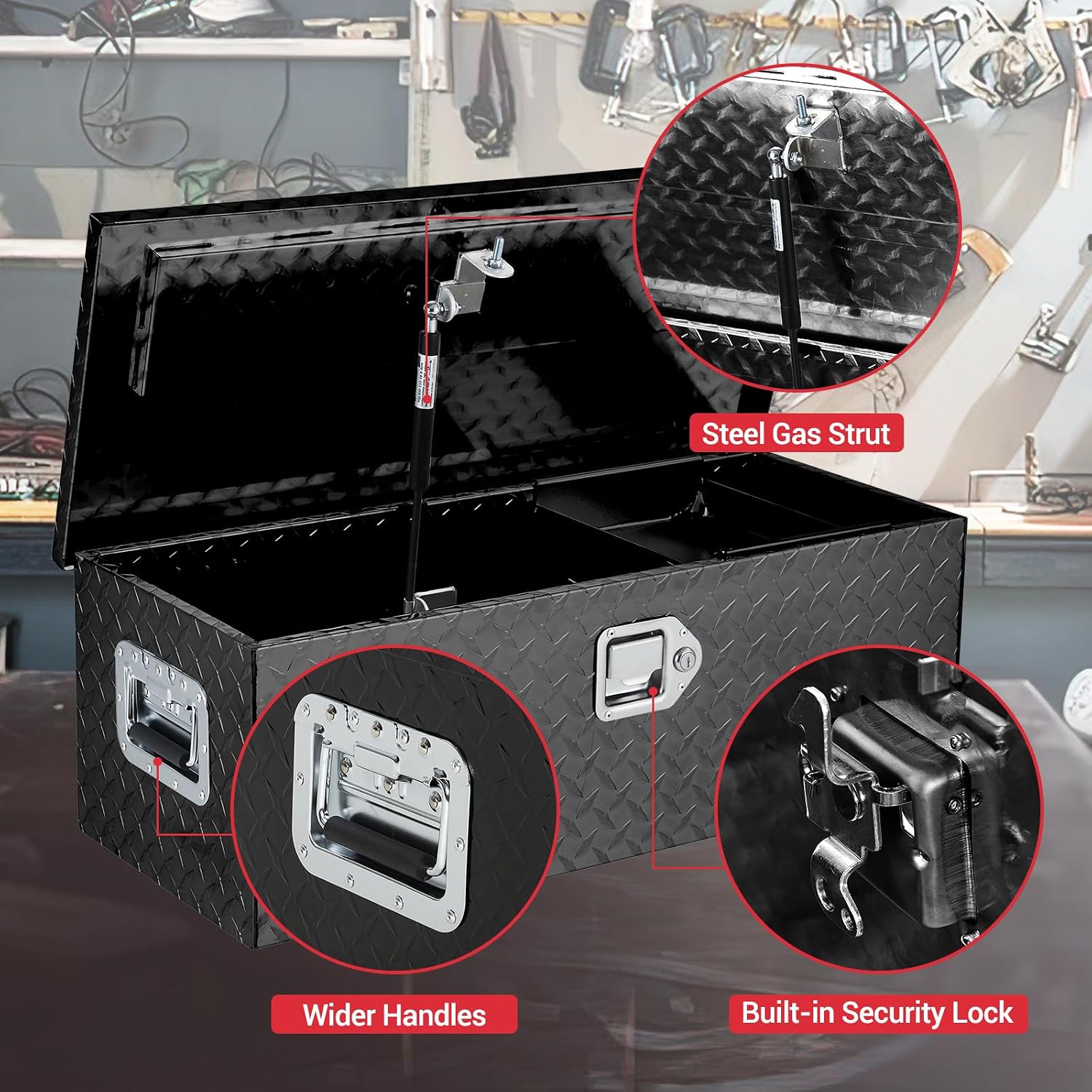 GarveeTech 30" Truck Bed Tool Boxes,Heavy Duty Aluminum Truck Toolboxes with Sliding Shelf,Waterproof Storage Tool Box Chest Box Organizer for Pickup,Truck Bed,RV,Trailer,Black