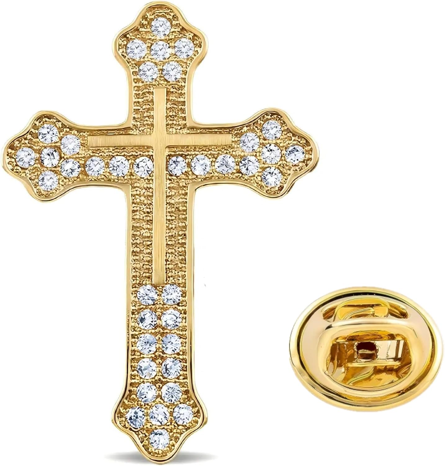 Gold Cross Pin, Rhinestone Lapel Pin Tie Tack For Men Women, Sparkling Alloy Brooch Pins For Suit Shirt Hat Uniform, Classic Cross Jewelry For Funeral Church Pray Public Event