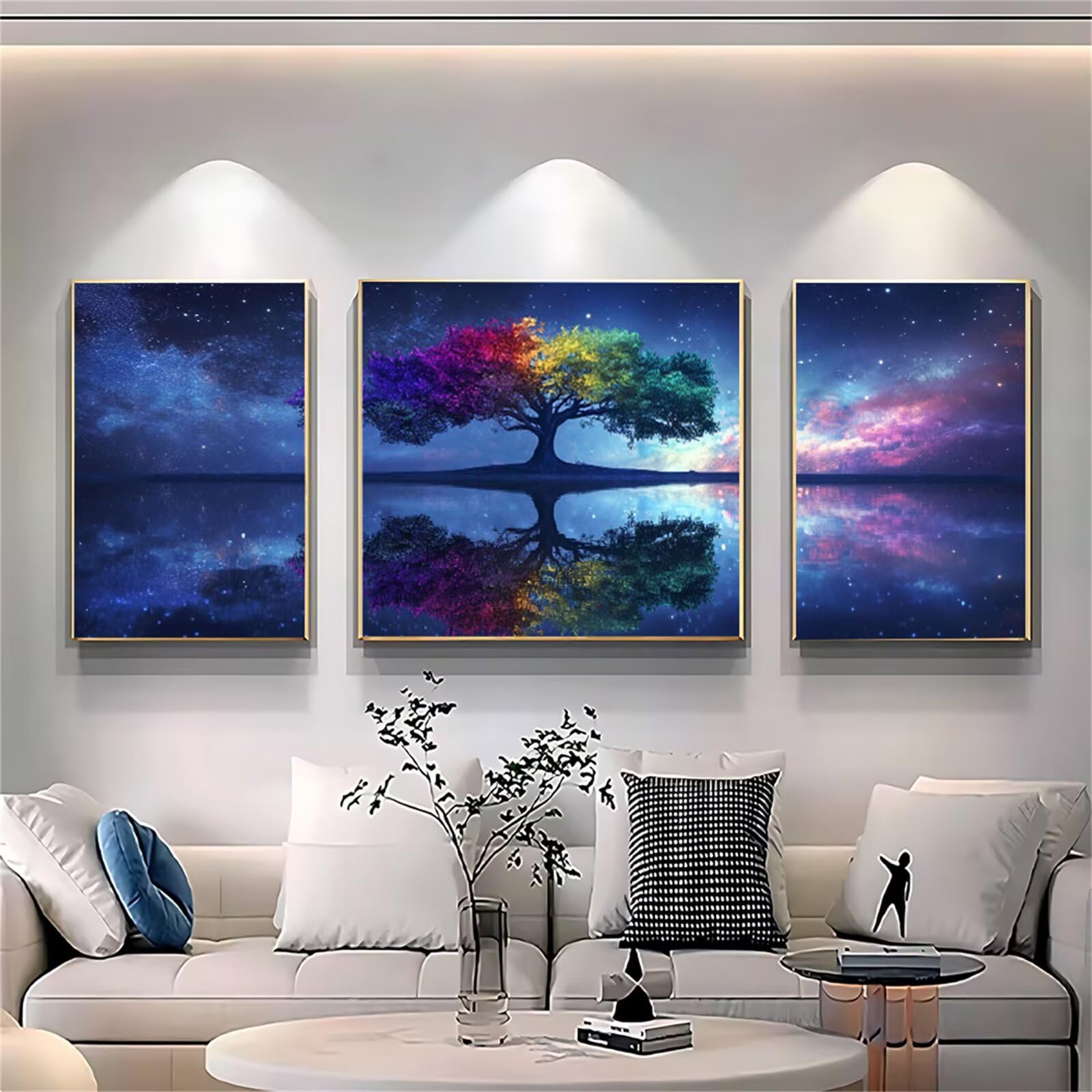 Malowanie według liczb, gwiaździste niebo, malowanie według liczb, dla dorosłych, 3 sztuki, drzewko "zrób to sam", 60 x 120 cm, malowanie liczbami, z pędzlem i farbą akrylową, zestaw do majsterkowania
