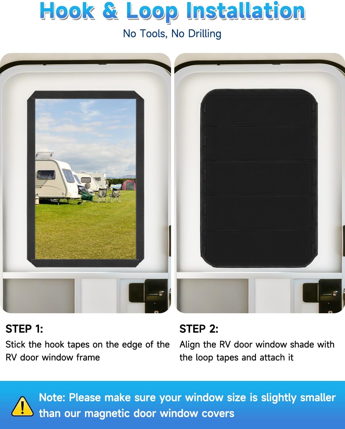 RV Door Window Shade Cover 25'' x 16'', Foldable Camper Sunshade with Magnets & Reflective Layer - Thermal Blackout, UV & Privacy Protection, No-Drill Hook & Loop Tape Install for Most Travel Trailers