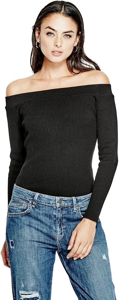 Amazon | Guessレディースオフショルダーリブセーター US サイズ: L 