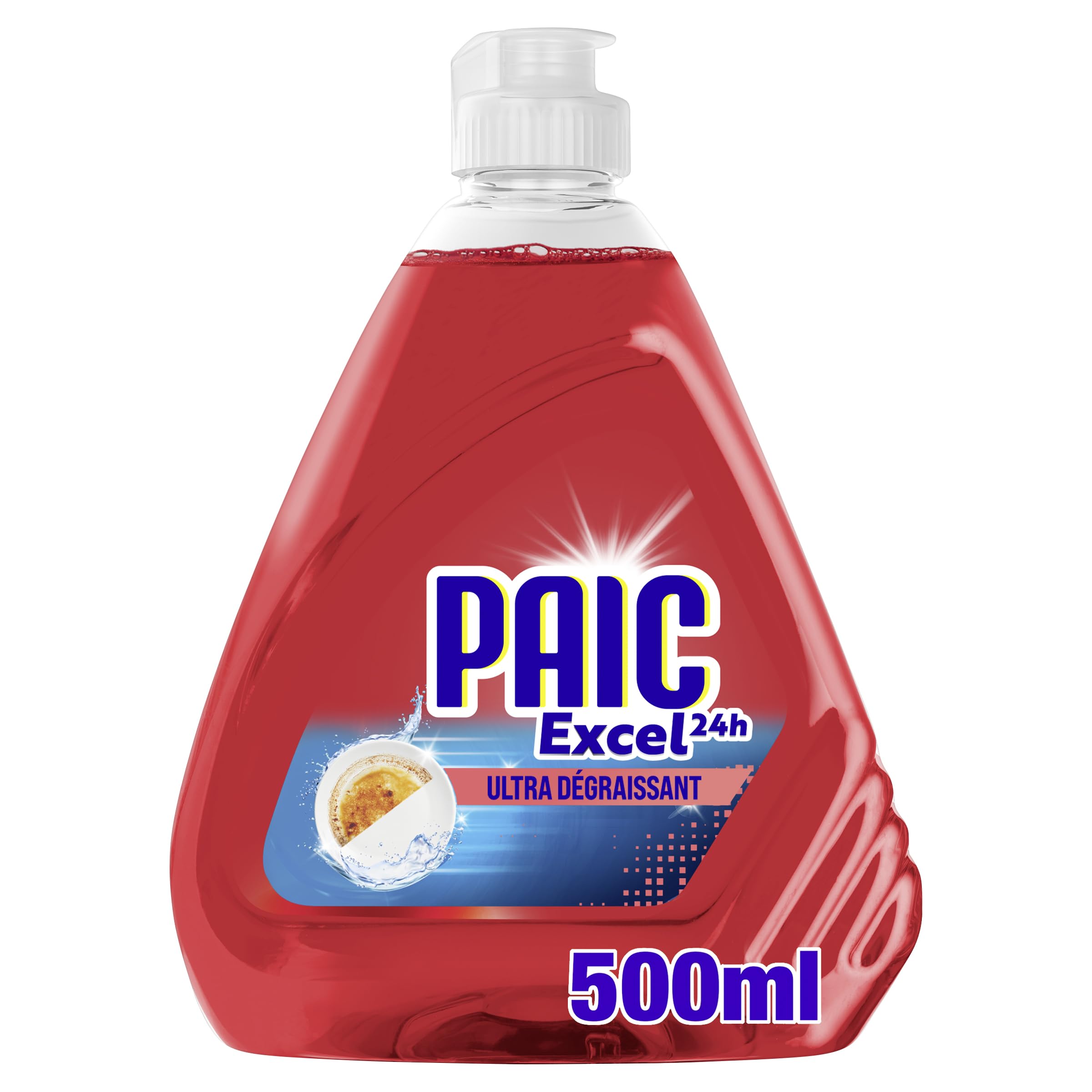 PAIC - Liquide Vaisselle Excel DEFI24H Pamplemousse - Formule Ultra-Dégraissante et Pouvoir Désincrustant - Efficacité même sur Graisses Séchées - Lot de 12 x 500ml