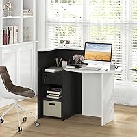 Vista 27 de Giantex Reception Desk, Front Counter Desk with Lockable Drawer, Checkout Table with Round Tabletop, Corner Shelf & Adjustable Shelf for Office