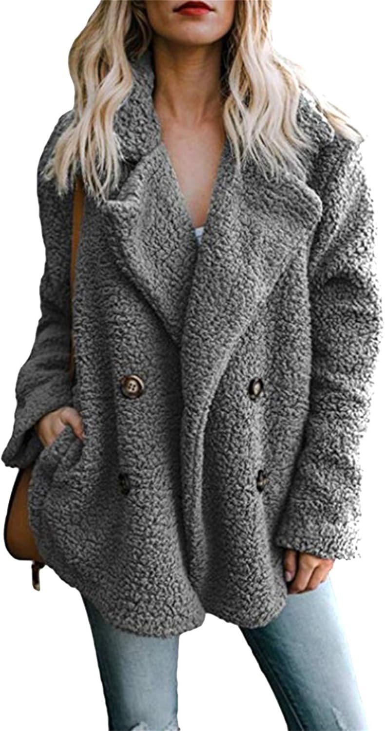 EFOFEI Womens Winter Warm Open Front Jacket Fluffy Teddy Bear Coat Sherpa Outwear with Pockets