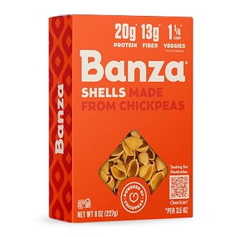 Banza Shells Pasta from Chickpeas - Gluten Free, High Protein, and Lower Carb Protein Shells Chickpea Pasta - 8oz