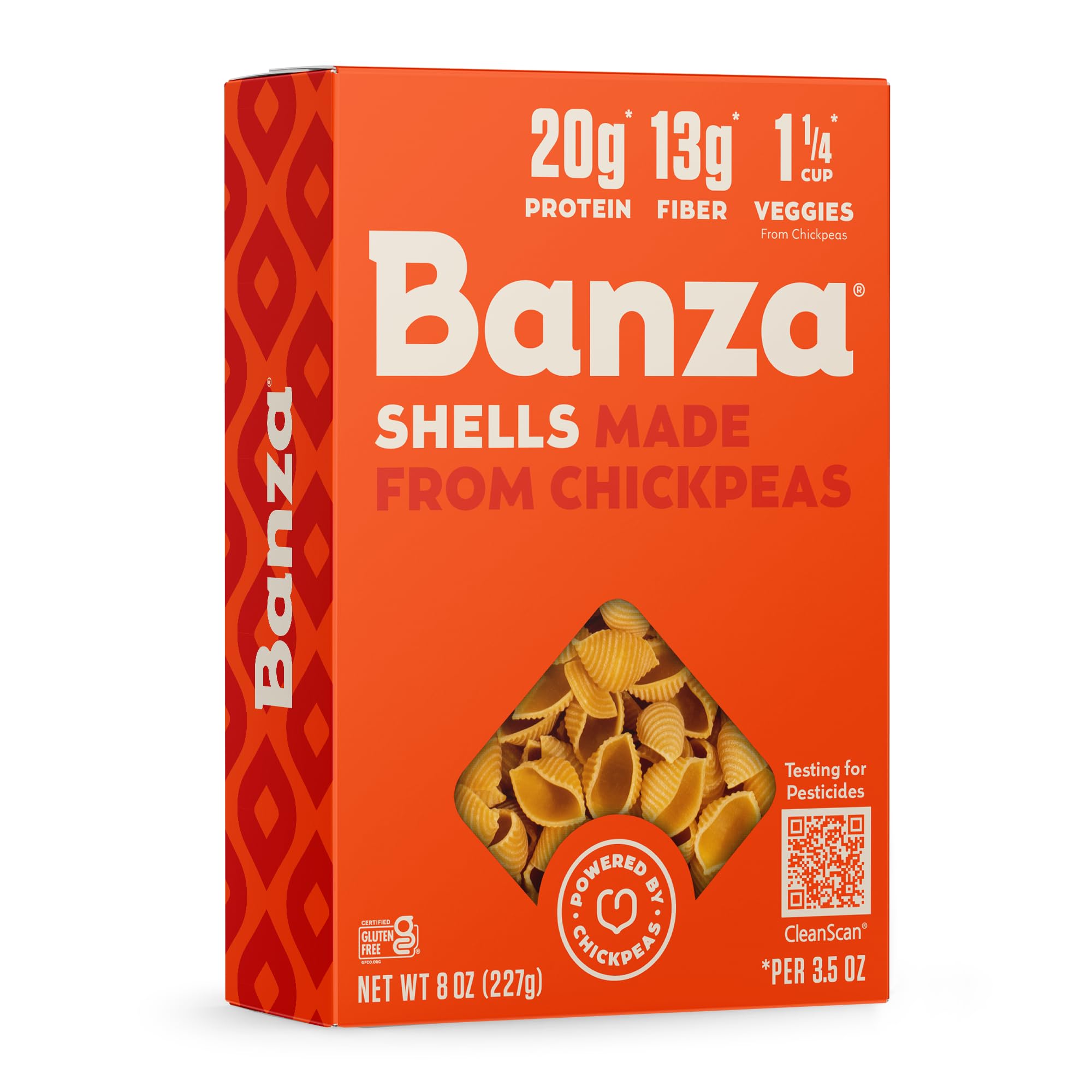 Banza Shells Pasta from Chickpeas - Gluten Free, High Protein, and Lower Carb Protein Shells Chickpea Pasta - 8oz
