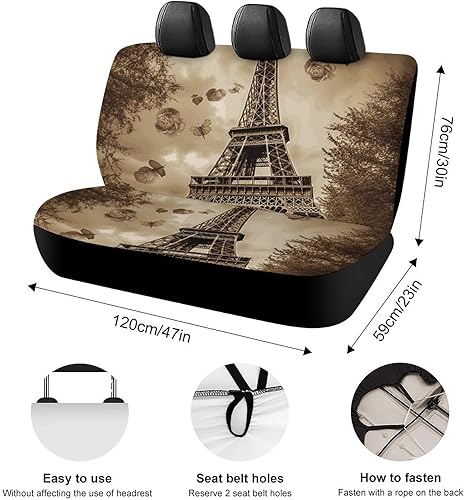 Miniatura 2 de París - Funda de asiento de coche de Torre Eiffel, protector universal para asiento trasero, impermeable, para la mayoría de los automóviles, juego