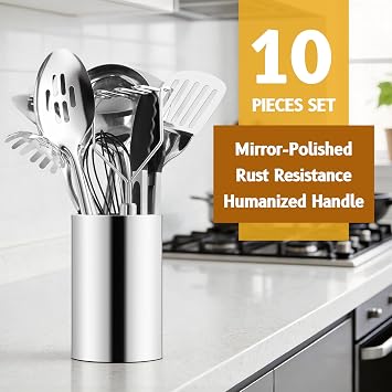 Joyfair 10 Pcs Stainless Steel Kitchen Cooking Utensils Set with Holder