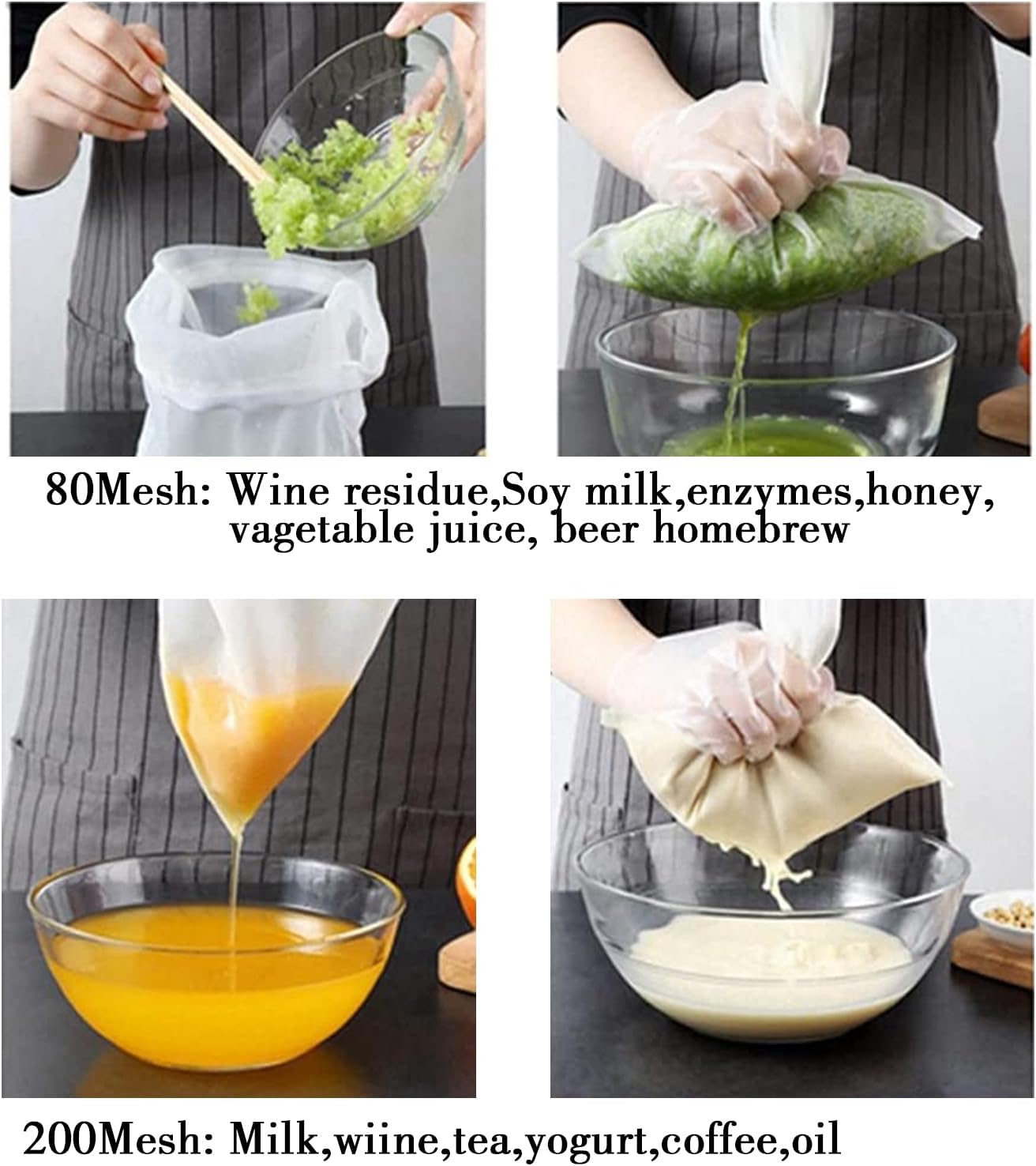 4PCS Cloths Strainer,Food Grade Nylon Nut Bag Strainer,Reusable Cold Brew Coffee Cheese Cloths Strainer for Straining Fruit Juice,Nut Milk,Doufu,Coffee,Soup Etc (Bag strainer)