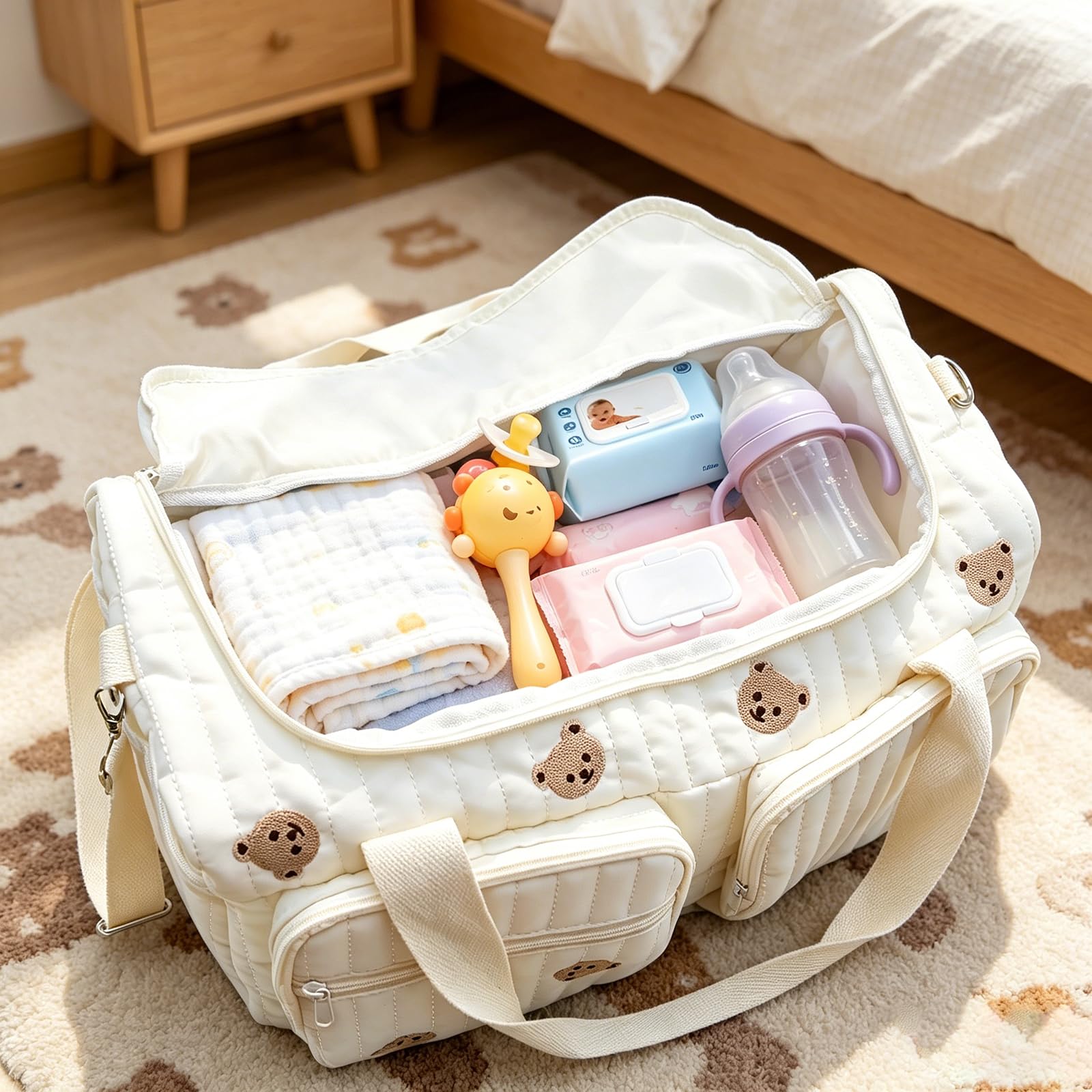 Sac à langer en coton avec broderie, pour les voyages, la naissance à l'hôpital, les voyages, la poussette