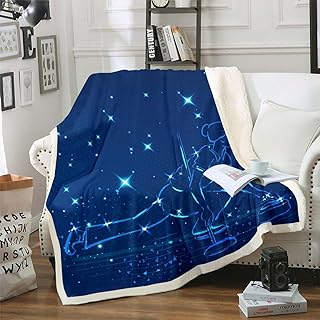 Erosebridal Curling Sports Fuzzy Blanket Ice Rink Fleece Blanket Twin, Olympic Winter Games Throw Blanket Winter Sports Theme Sherpa Blanket Glitter Stars Blanket for Women Girls Kids, Blue Neon