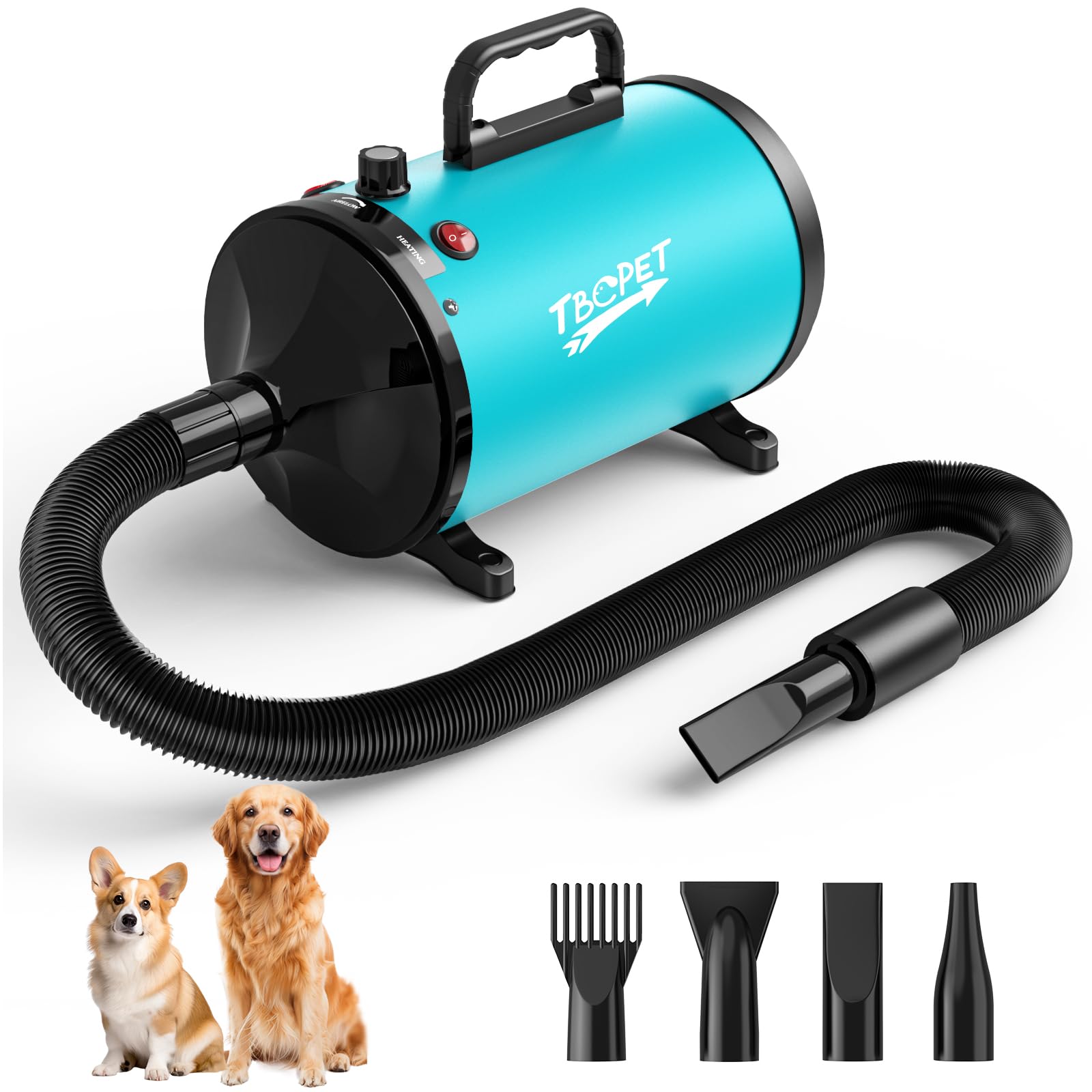 Dog Hair Dryer - 2800W Pet Grooming Hair Dryers with 4 Different Nozzles - Stepless Speed Dog Blaster Dryer, High Velocity Dogs Dryer Pet Blower Dryer, Low Noise Hair Dryer for Dogs Cats (Blue)