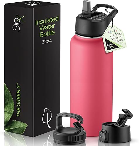 Miniatura 22 de SipX™ - Botella de agua de acero inoxidable de 40 onzas con triple aislamiento térmico, 3 tapas, reutilizable y sin bisfenol A, mantiene las bebidas