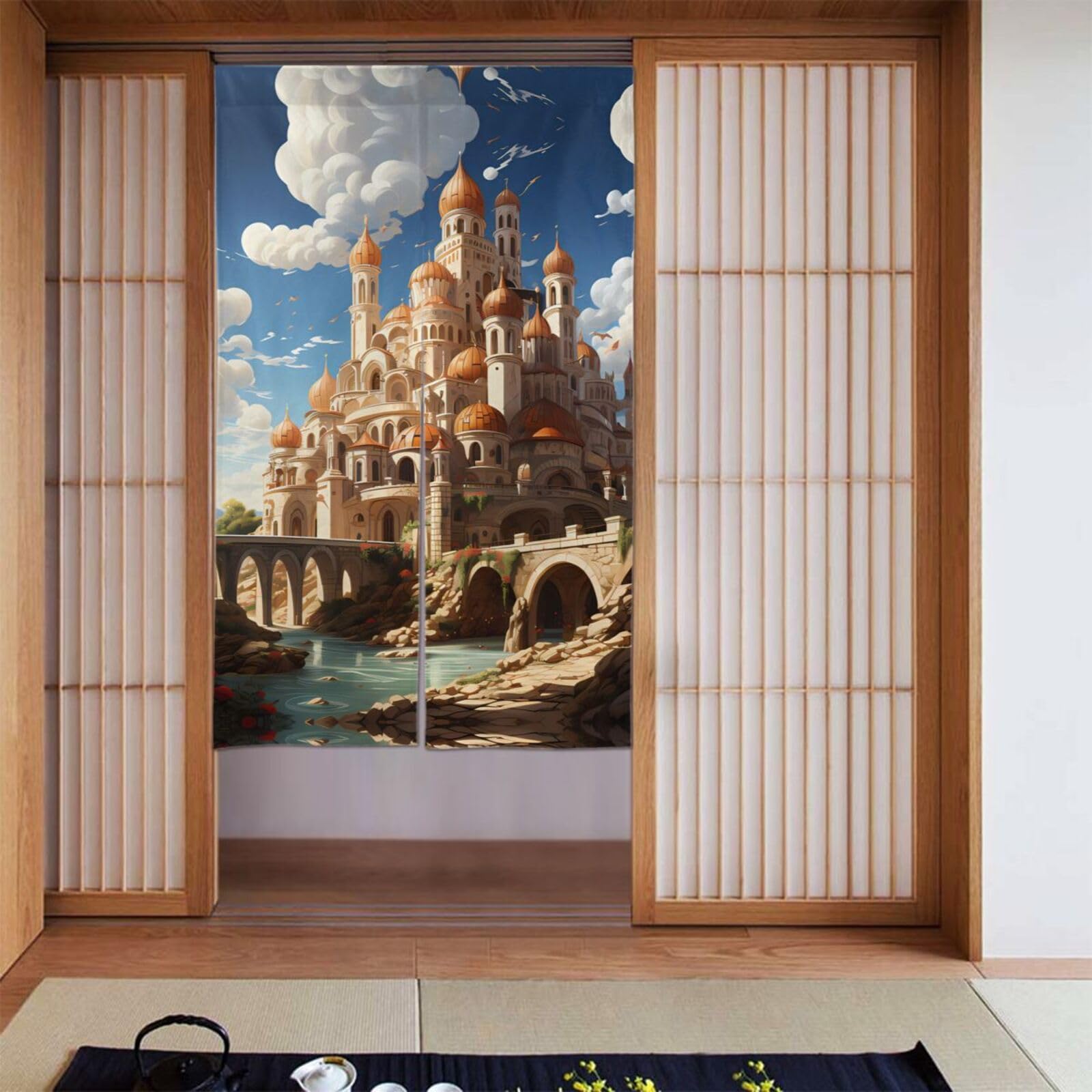 Rideaux de porte occultants BROLEO Decor 142x86 cm pour chambre avec motif de château animé
