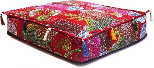 Miniatura 2 de Mam Treasures - Funda de cojín cuadrada de algodón Kantha, hecha a mano, 16 x 16 x 5 pulgadas, color beige, indio, hecha a mano, para decoración del