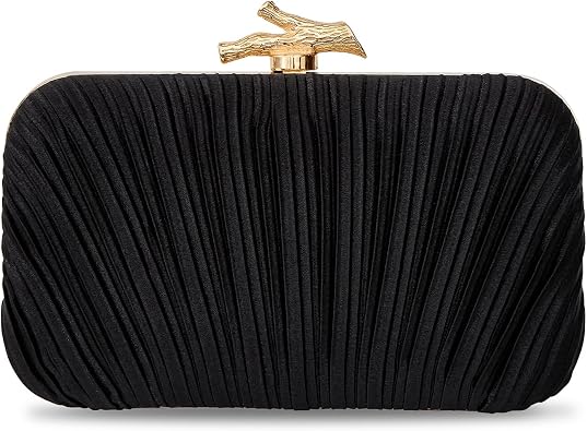 BRYCTSISEN Women Elegant Clutch Purses Satin Pleated Evening Structured Handbag Metallic PU Fashion Bag Woven Classic Box Bag