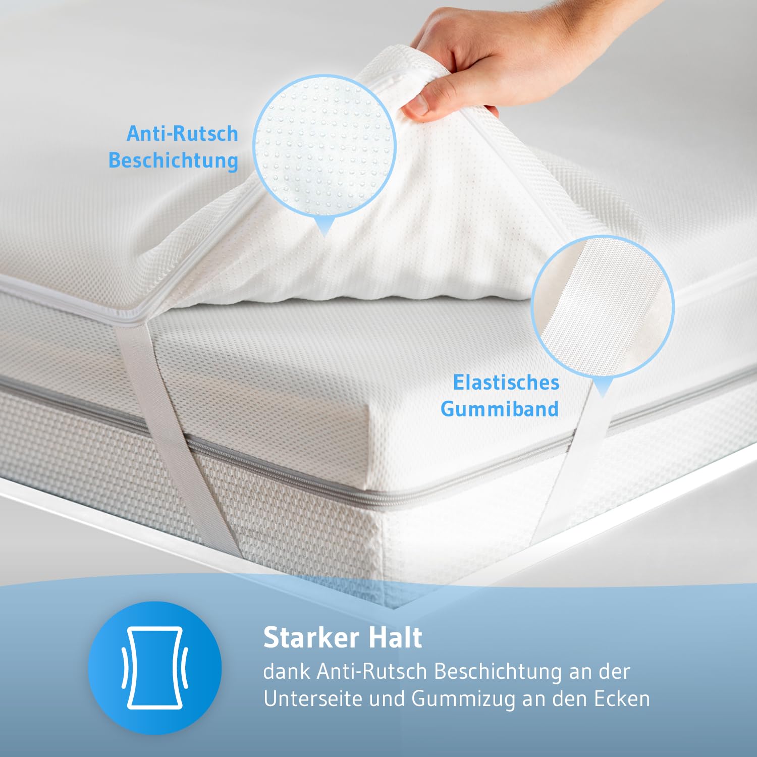 Topper 70x200cm AERO, Oekotex Zertifiziert, Memory Foam Matratzentopper 70x200, Atmungsaktiver Mesh-Bezug, Gummizug für festen Halt, Designed in Germany, Made in Europe, Matratzen-Auflage mit 5 cm