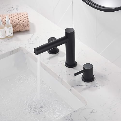 Miniatura 2 de KIBI Grifo circular de 2 manijas para fregadero de baño con ensamblaje de drenaje  Grifo de baño de 3 agujeros  Grifo de lavabo de latón macizo de 8