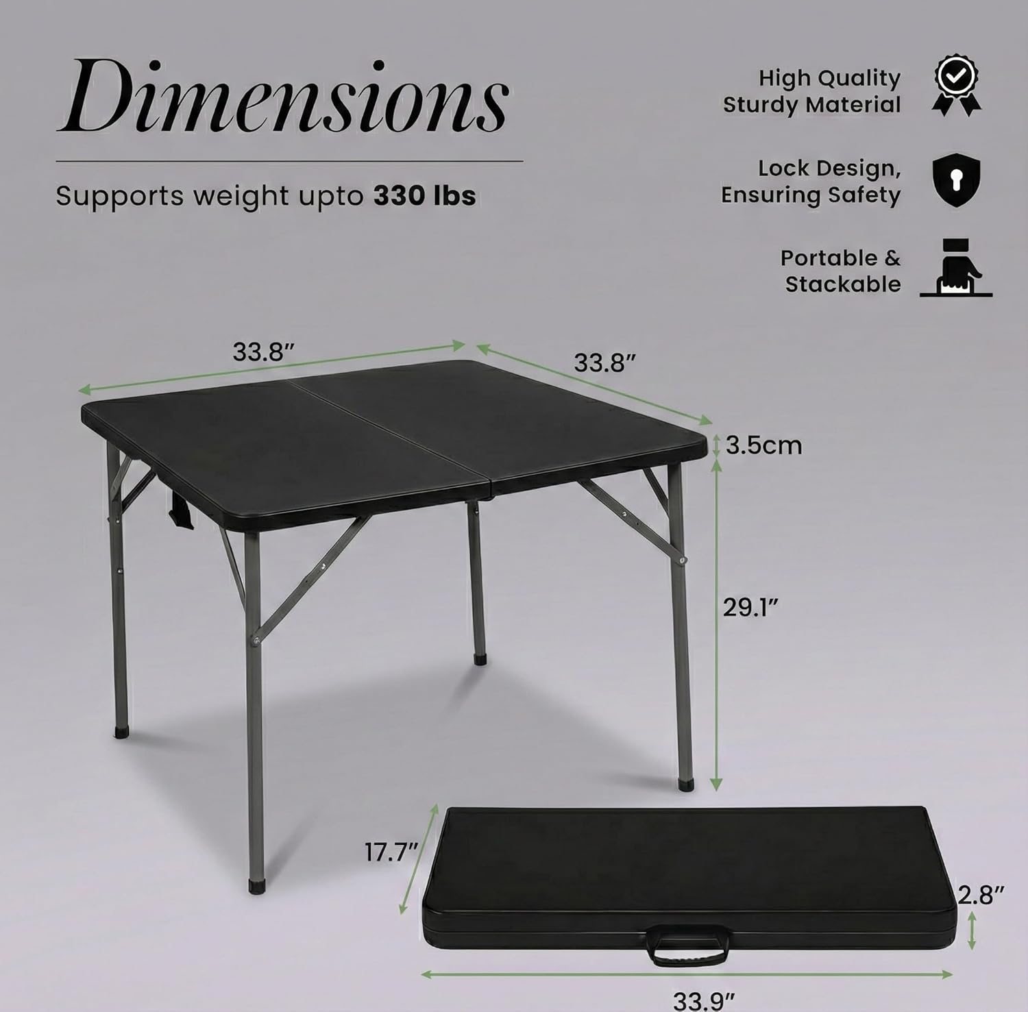 Bigacc Outdoor 34" Folding Card Table Plastic Table Portable Square Height Dining Table Perfect for Picnics,Parties,Party and Camping