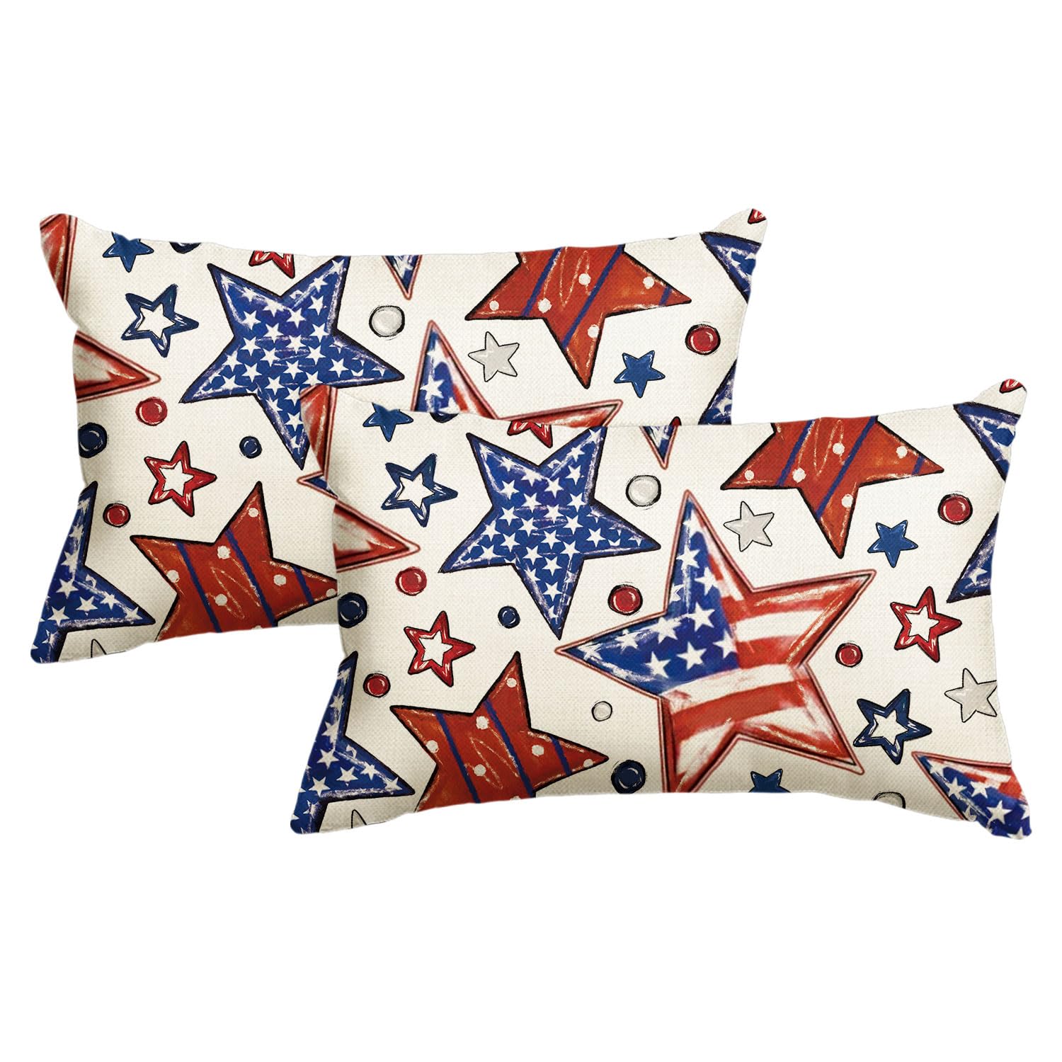 Housse de coussin motif étoiles et pois patriotiques 30,5 x 50,8 cm lot de 2