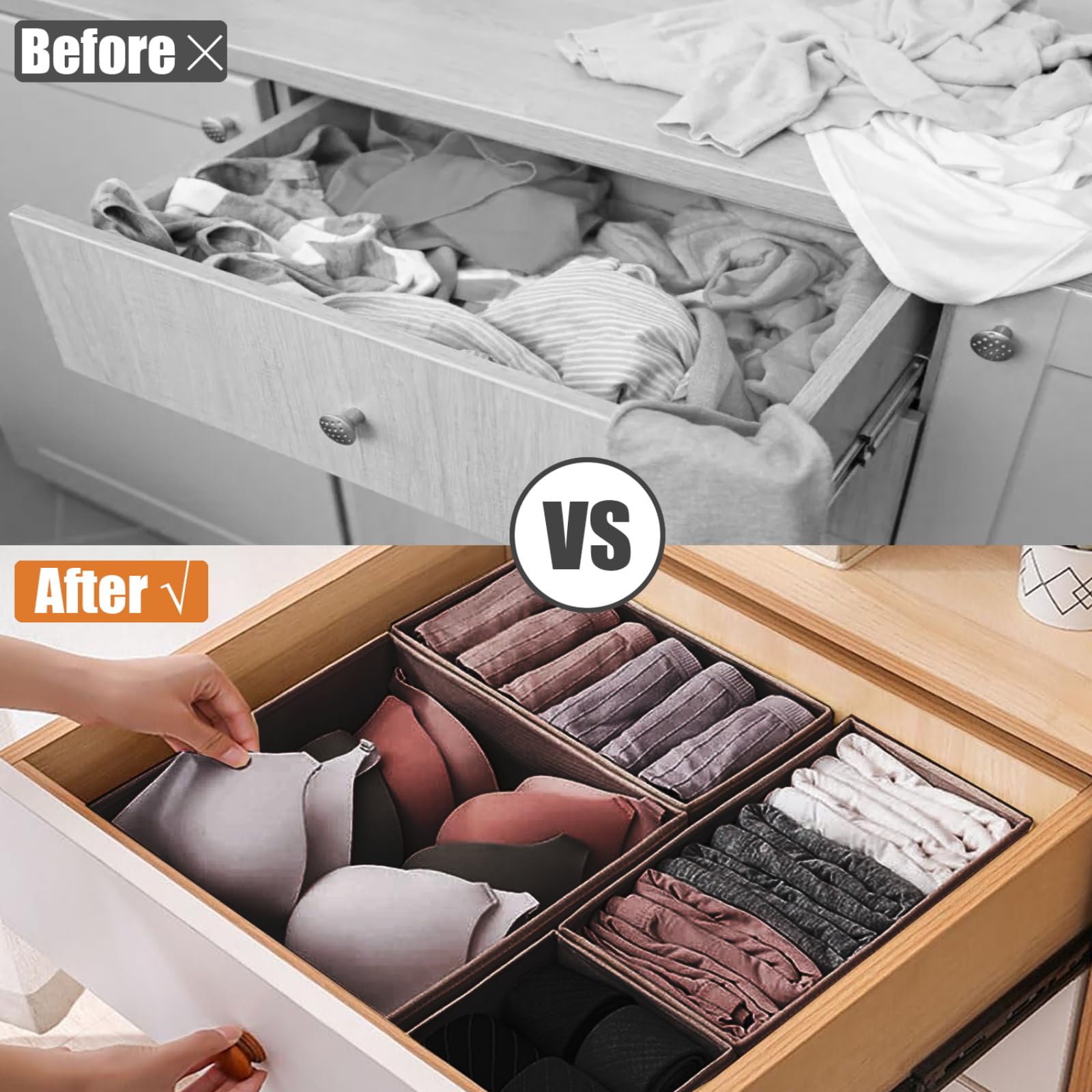 wintfarm Clothes Drawer Organisers, 12 Pack Folding Drawer Dividers, for Bedroom Fabric Underwear & Shirt Organiser (Dark Grey) - Image 4