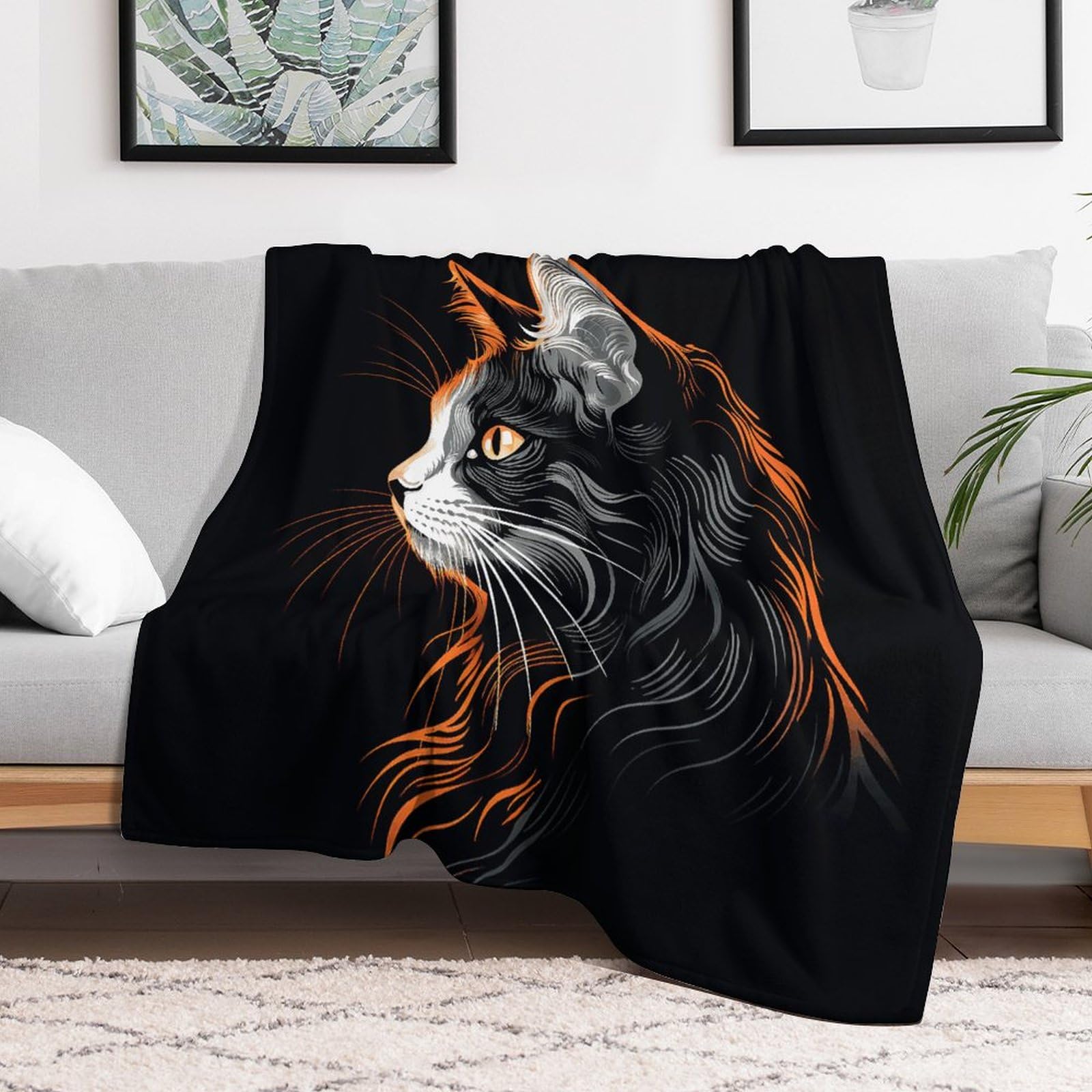 Couverture en micro polaire chat 127 x 152 pour lit et canapé