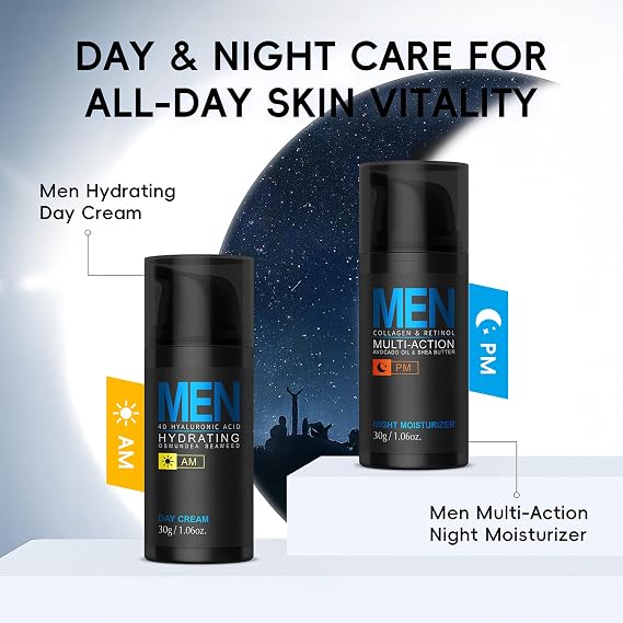 Men Hydrating Day Cream, Daily Moisturizer with 4D Hyaluronic Acid, Oil Control, Firm & Lift Hydrating Cream for Face & Body, Reduce Fine Lines, Strengthen Skin Barrier, 1.06 oz.