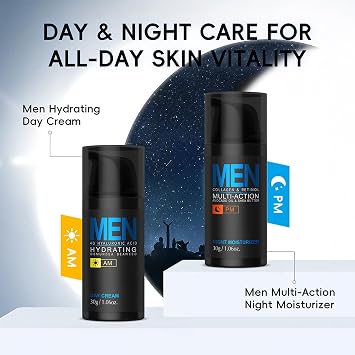 Men Hydrating Day Cream, Daily Moisturizer with 4D Hyaluronic Acid, Oil Control, Firm & Lift Hydrating Cream for Face & Body, Reduce Fine Lines, Strengthen Skin Barrier, 1.06 oz.