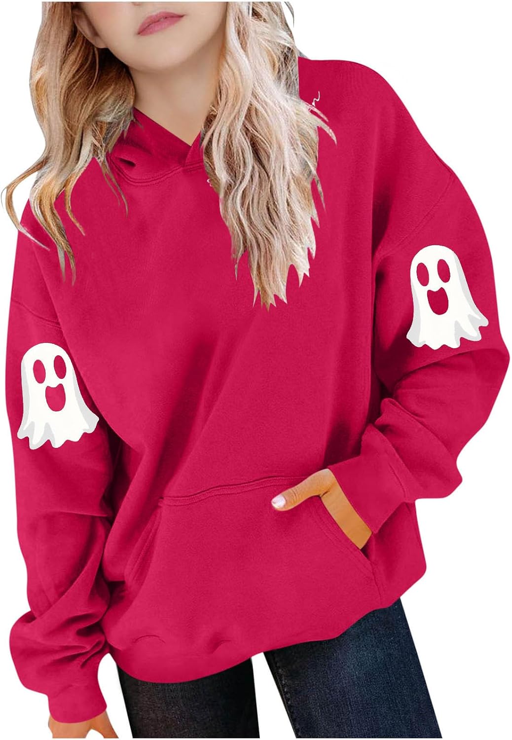 Girls Cute Ghost Hoodie Halloween Oversized Casual Sweatshirt