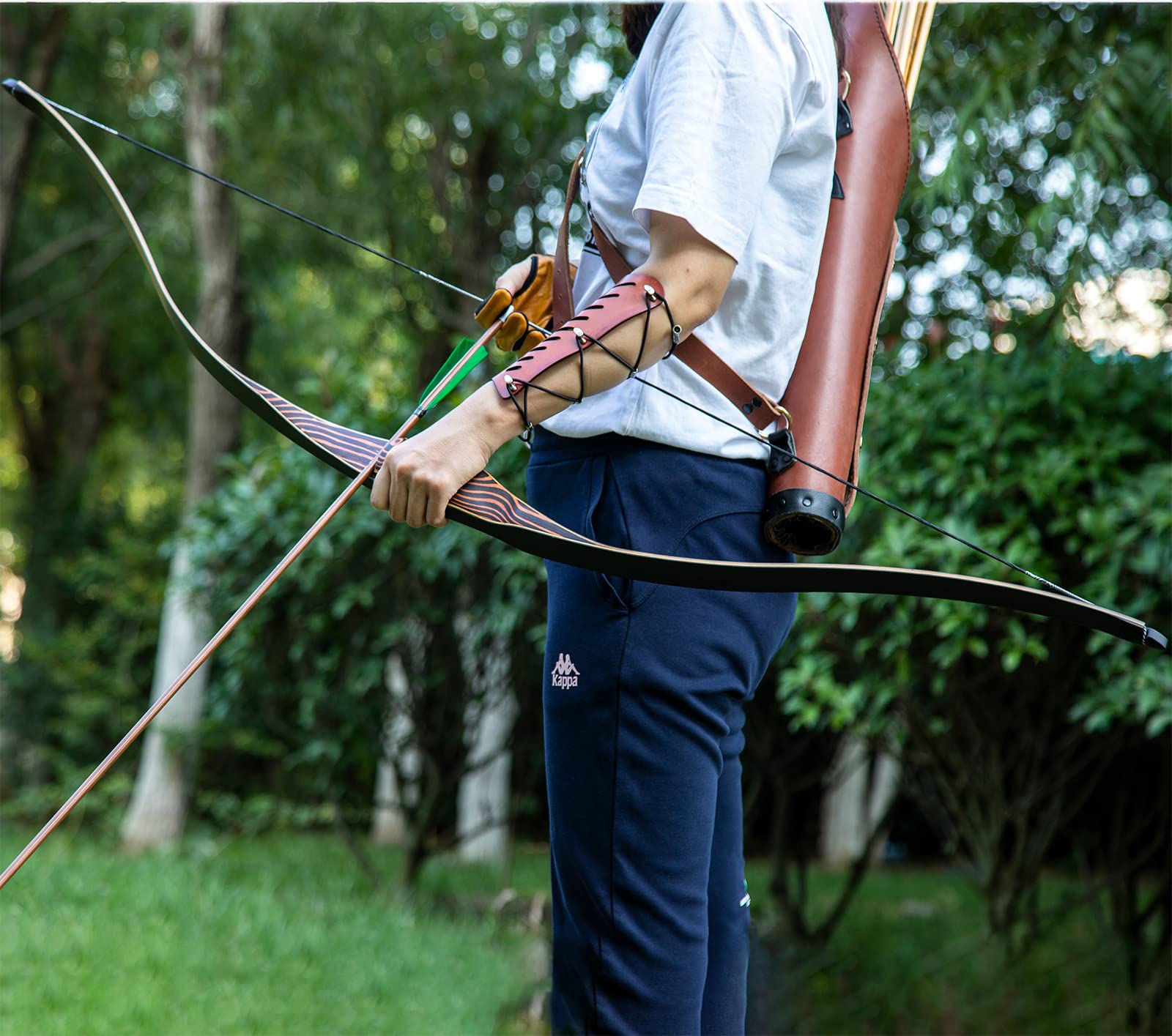 Deerseeker Archery 54" Traditional Recurve Bow Hunting Longbow with Laminated Limbs Handmade Right-Hand & Left-Hand for Targeting Backyard Practice Youth & Adults Bow Set 20-70lbs (LH 70lbs)