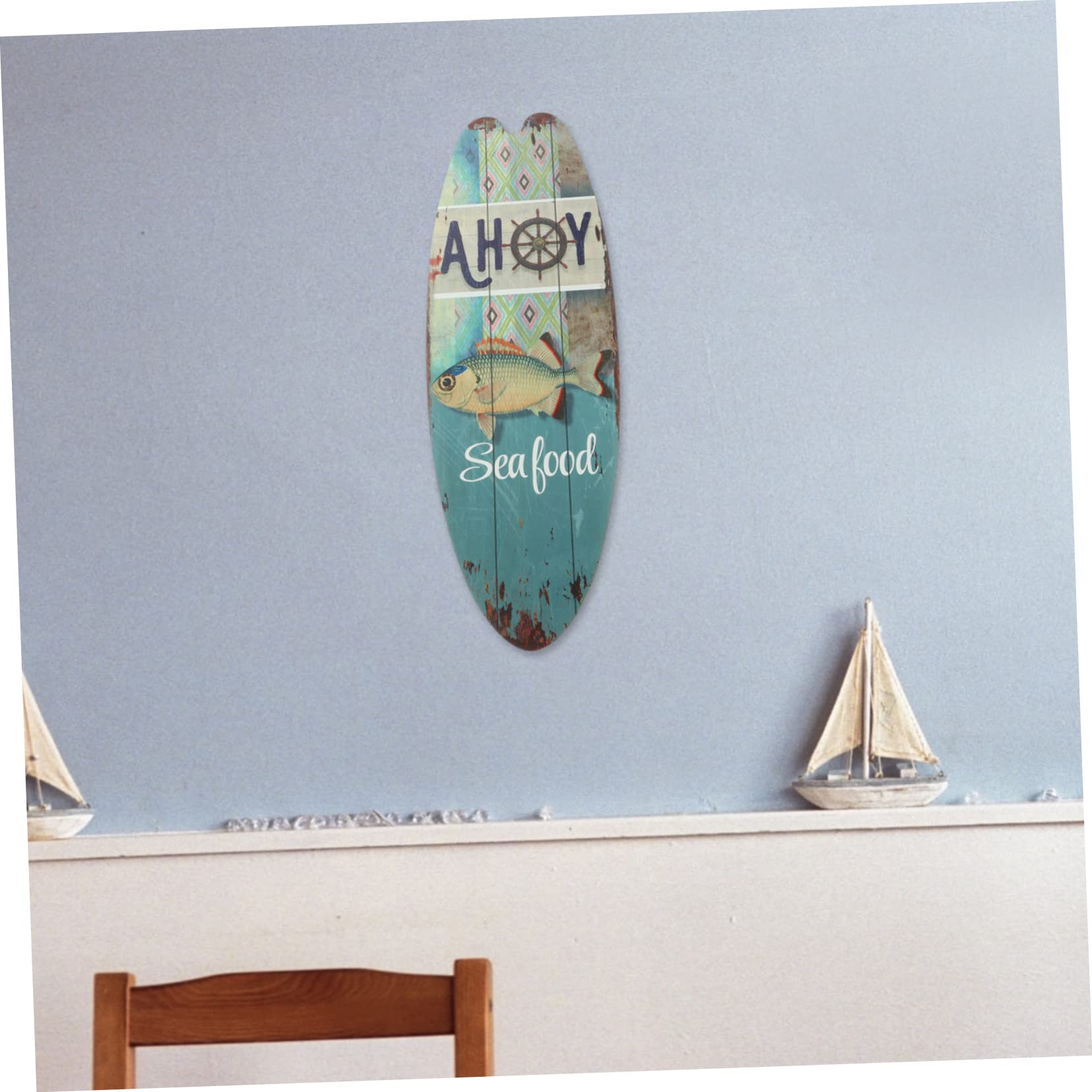 FUNOMOCYA Wooden Surfboard Wall Sign Beach Decorations Coastal Summer Tropical Theme Home Bar Hanging Wall Art for Living Room Bedroom Bathroom - Image 3