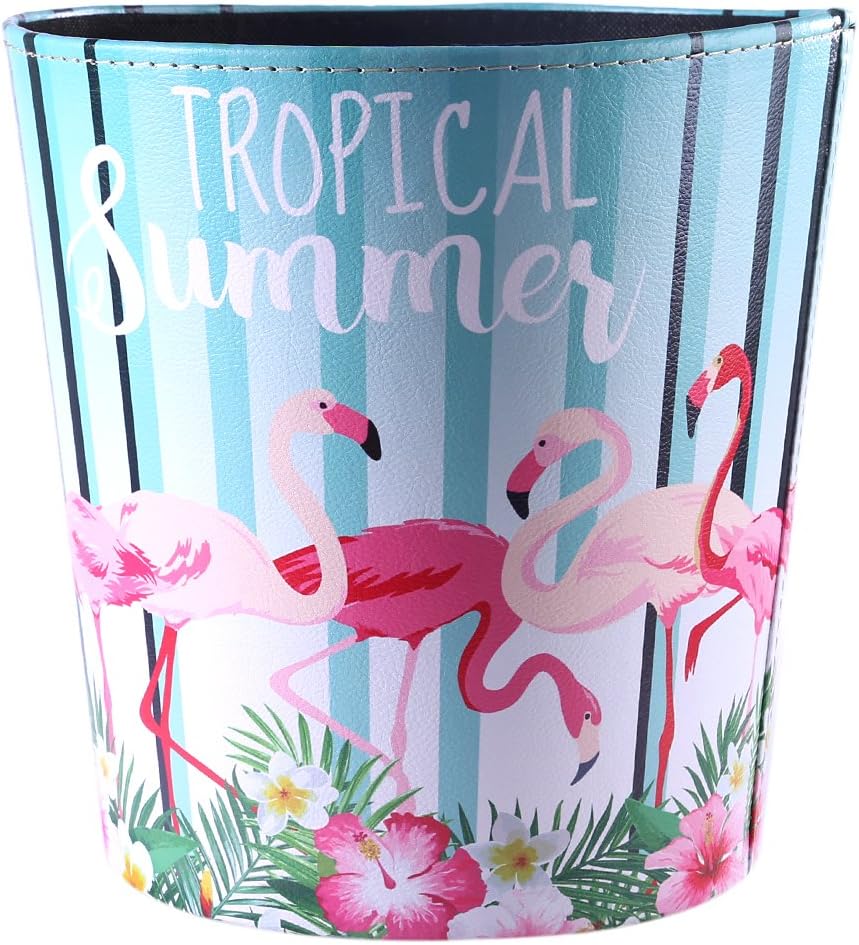 LVPY Waste Bin, Waterproof Design Waste Paper Bin Cute Home Office Leather Basket Dustbin, 10L - Flamingo
