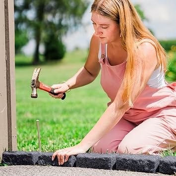 Landscape Edging | Garden Edging Border | Polyrock Bricks for Lawn Edging, Flower beds, Pathways & Yard Edging 10 Packs | Each Section Has 6 Bricks 48 L x 4 W x 2.25 H | 30 Spikes |Charcoal