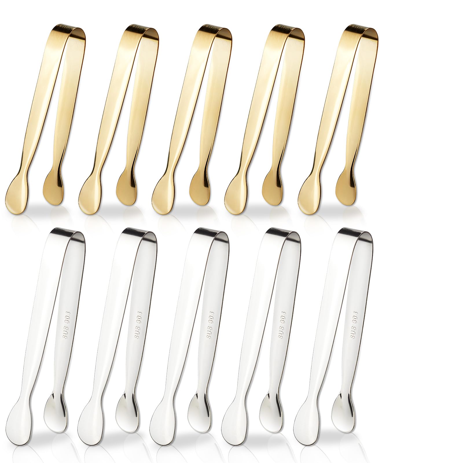 10 mini pinzas para servir, pinzas pequeñas de acero inoxidable de 4.2 pulgadas para aperitivos, azúcar, embutidos, postres, fiesta de té, barra de café. Mini pinzas para aperitivos (oro,