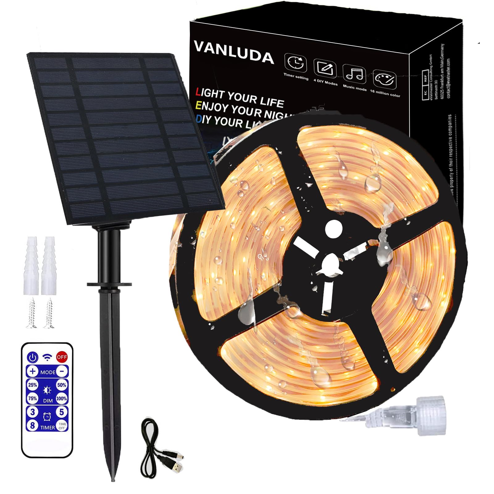 Luci Solari Da Esterno 32m 300 LED | Flessibili, Impermeabili Con 8 Modalità, Viola | Per Giardino, Feste E Decorazioni - 3