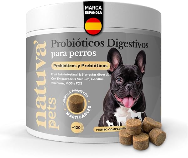 Probiótico para Perros - Repara la Flora Intestinal y Protege el Sistema Inmunológico - para Diarreas, Gases y Vómitos - con Prebióticos - Suplemento Gastrointestinal para Perros - 120 Masticables - 1