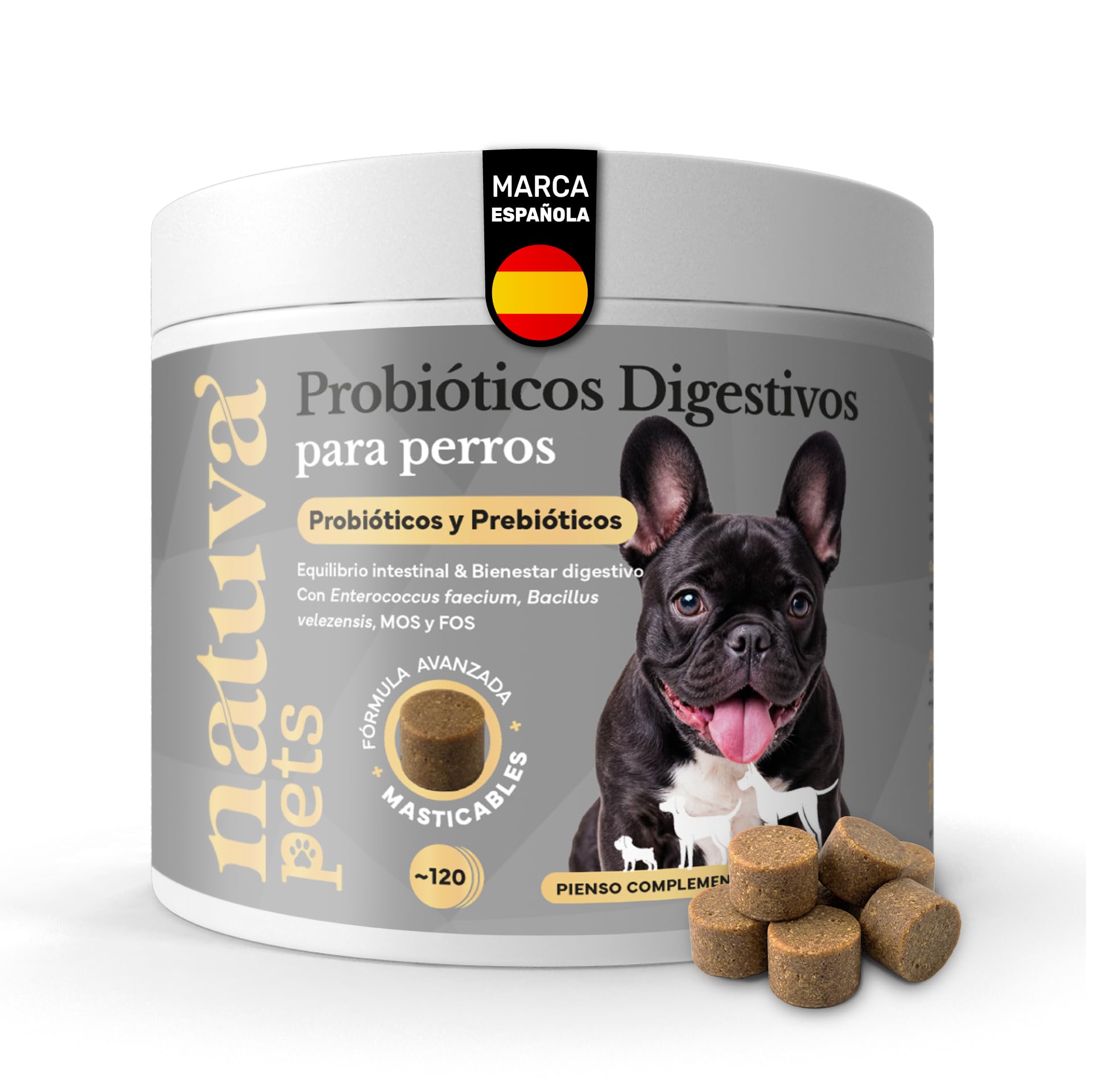 Probiótico para Perros - Repara la Flora Intestinal y Protege el Sistema Inmunológico - para Diarreas, Gases y Vómitos - con Prebióticos - Suplemento Gastrointestinal para Perros - 120 Masticables