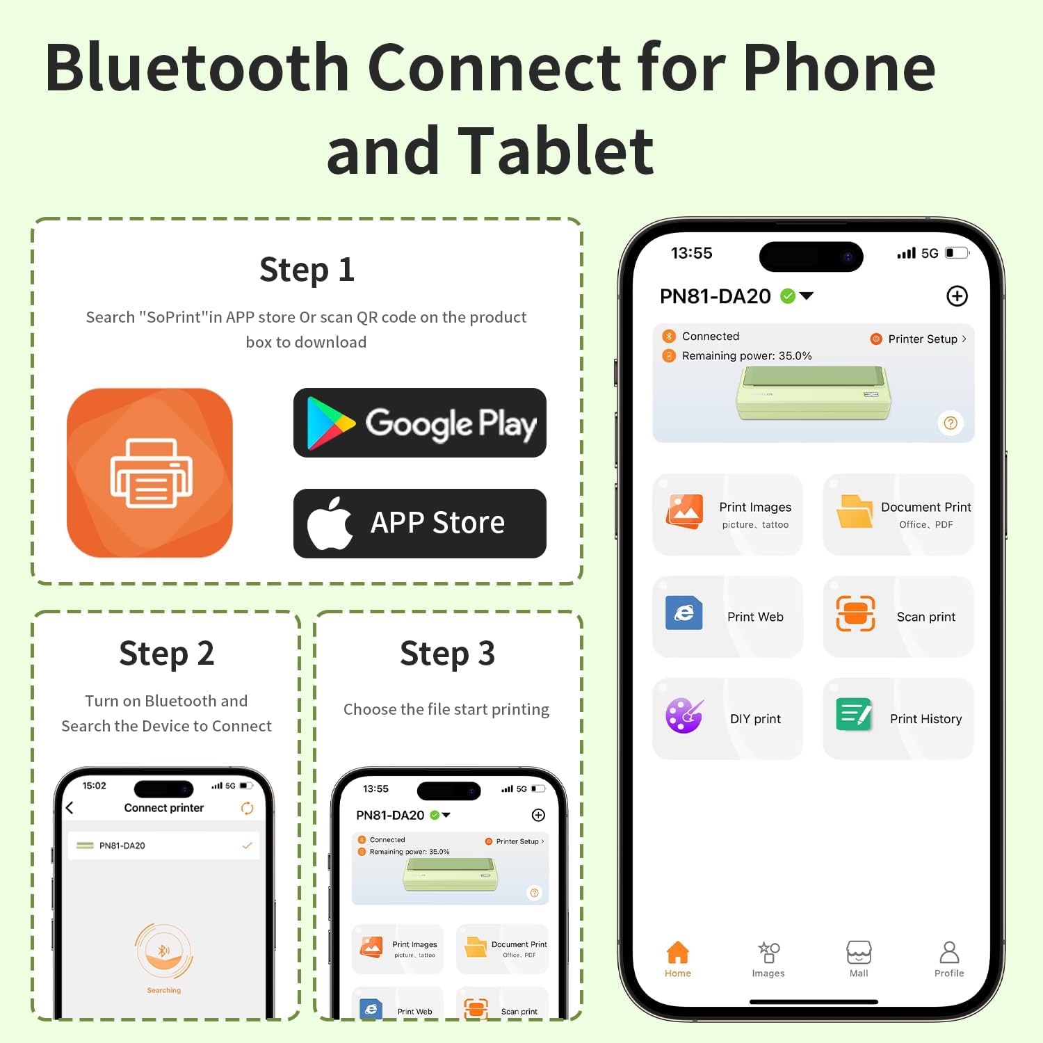 Rongta Portable Printers Wireless for Travel,Thermal Inkless Printer for School/Office/Home Use, Support 8.5x11 US Letter&A4 Thermal Paper, Compatible with Android,iOS & Laptop (Green)