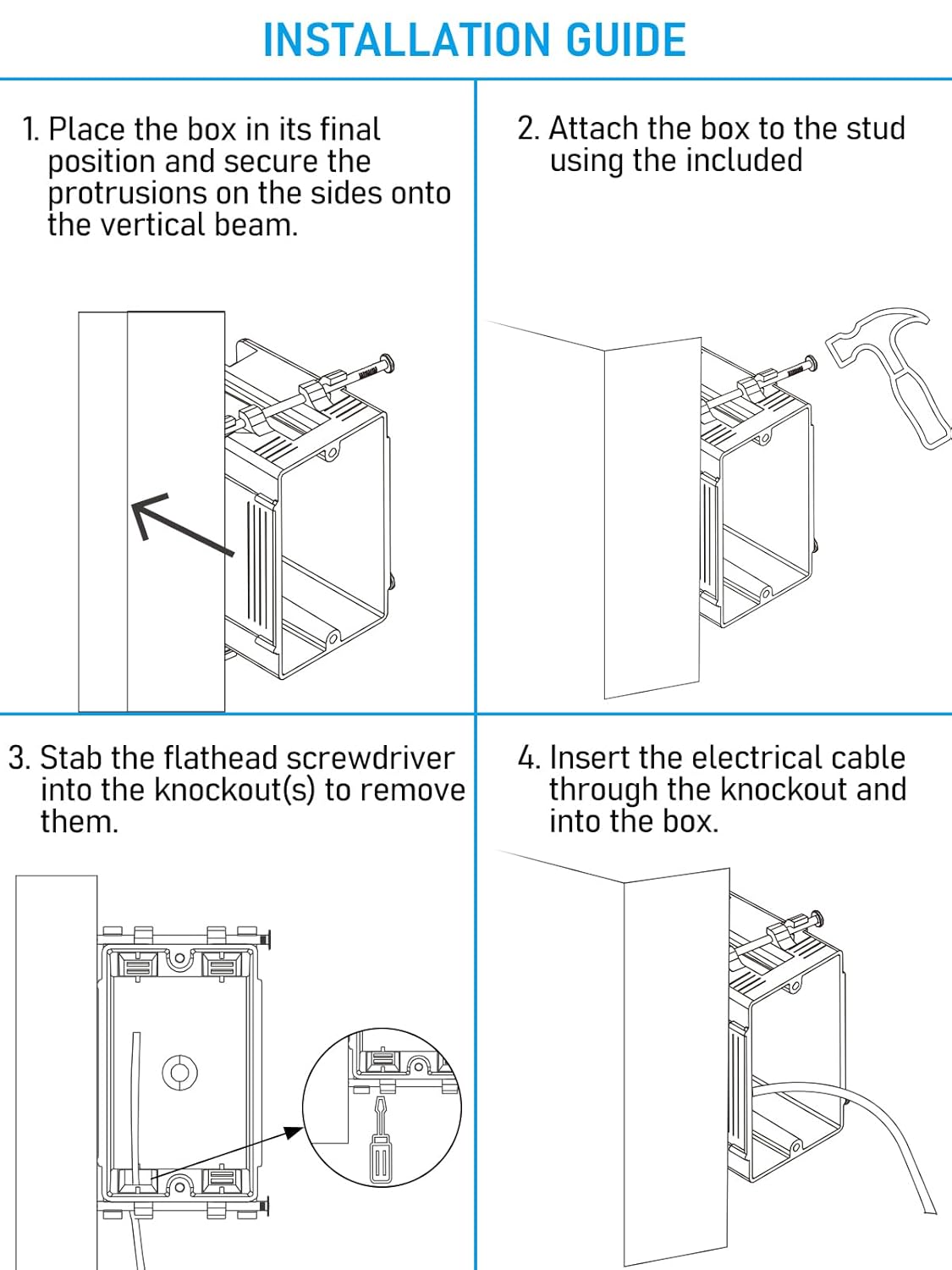 LEONLITE 22.5 Cubic Inch One Gang New Work Electrical Outlet Box, Ultra-deep Device Box, PVC Electrical Junction Box for Switch, GFCI, Step Light, ETL Listed, Gray, Pack of 6 - Image 8