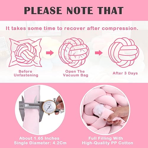 Miniatura 5 de KOGITI Almohadas de nudo suave, cojín redondo para decoración del hogar, almohada anudada hecha a mano (8.6 pulgadas, coral)