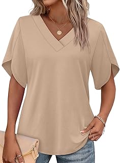 WIHOLL Womens Summer Tops Short Petal Sleeve Shirts Fashion V Neck Womens Clothing