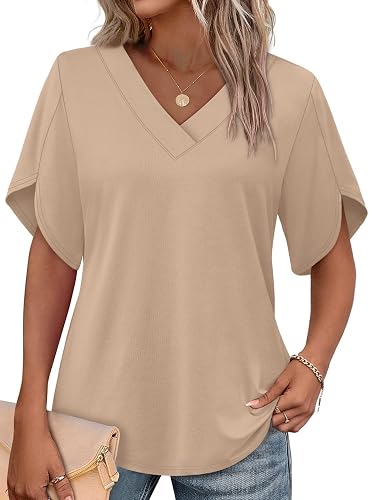 WIHOLL Womens Summer Tops Short Petal Sleeve Shirts Fashion V