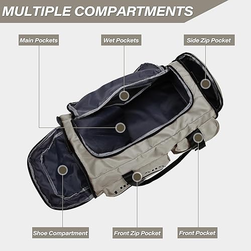 Miniatura 5 de Bolsa de gimnasio para hombres y mujeres, 65L de gran capacidad, bolsa de viaje 3 en 1, mochila convertible con compartimento para zapatos y